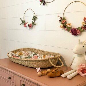 Floral Lined Seagrass Baby Changing Basket - Pink